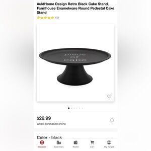 AuldHome Design Retro Black, Farmhouse Enamelware Round Pedestal Cake Stand.